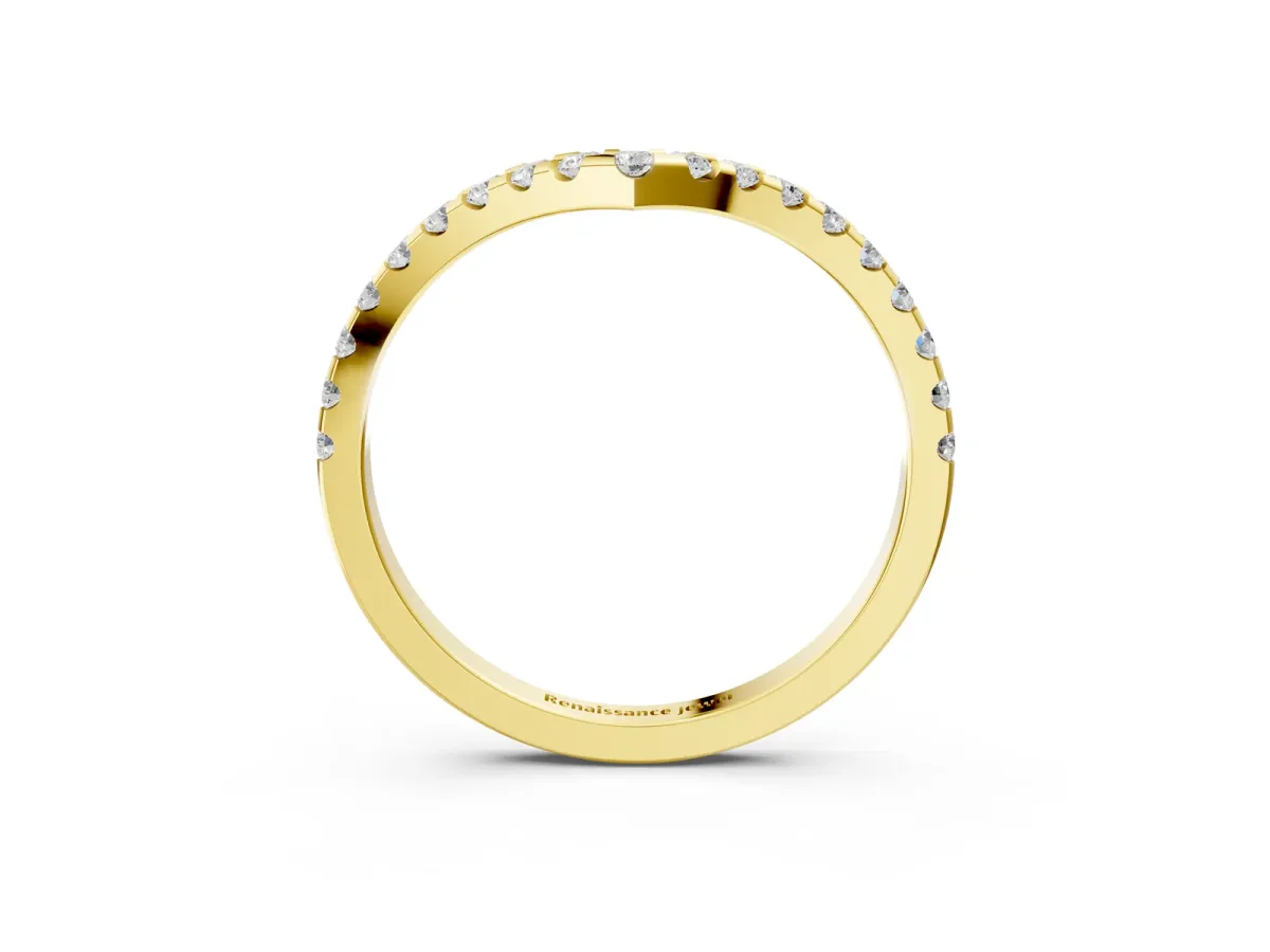 Pavé Round Diamond Chevron Band with Shared Prong Setting Yellow gold