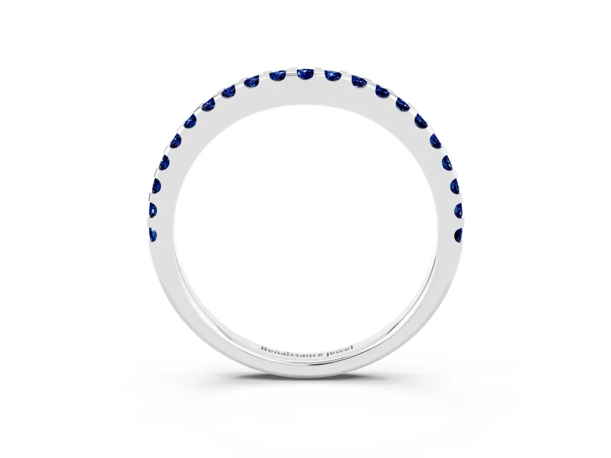 Round Blue Sapphire Pavé Curved Wedding Band Platinum
