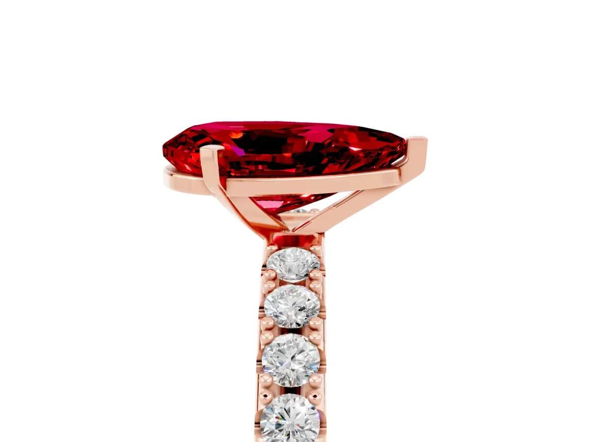 Pear Cut Ruby Solitaire Pavé Band with Four-Prong Setting Rose gold
