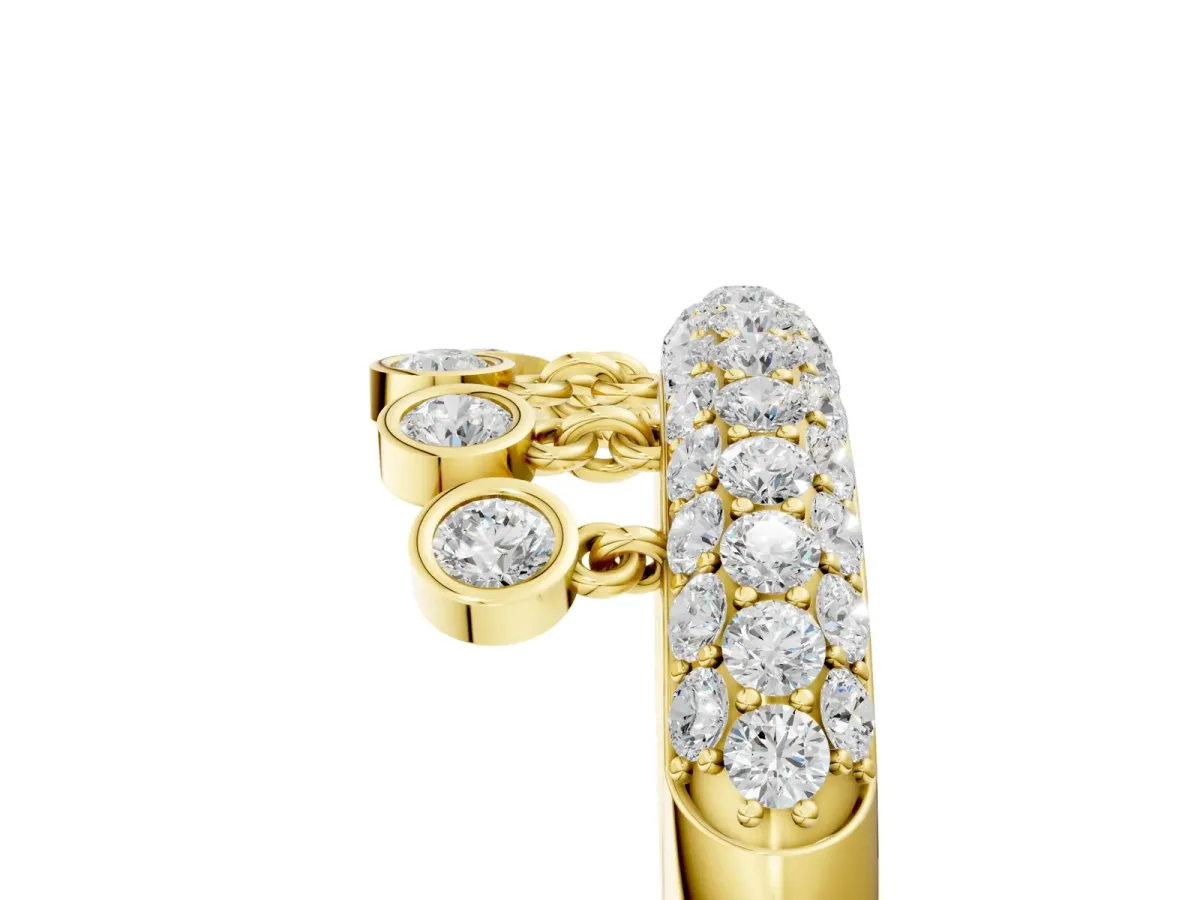 Round Diamond Dangle Promise Ring with Round Diamond Pavé Yellow gold