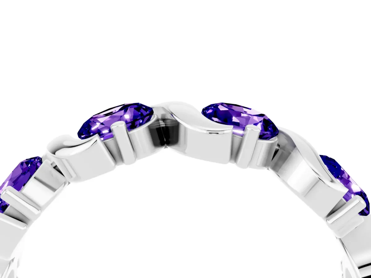 Round Tanzanite Half Eternity Band with Wave Prong Setting White gold