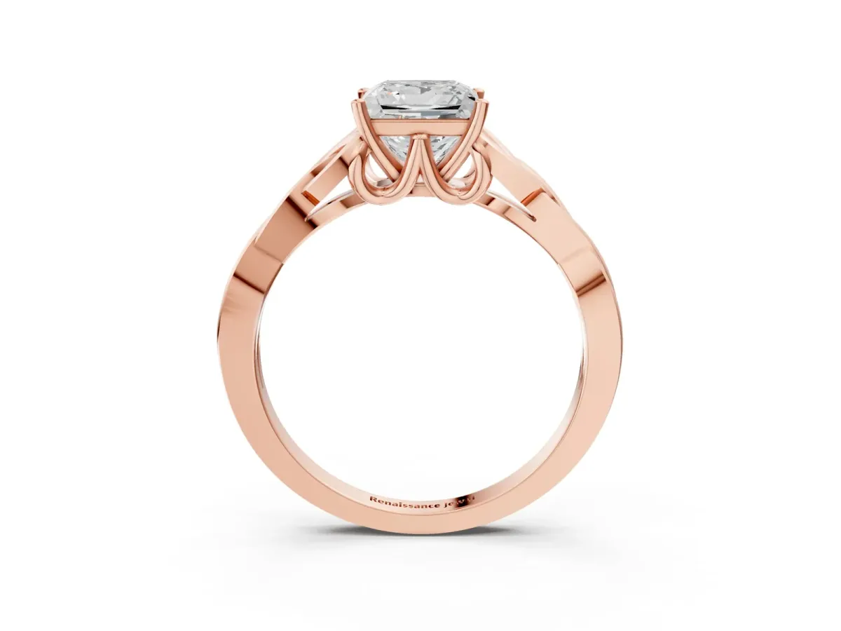 Princess Cut Diamond Solitaire Celtic Knot Ring with Four-Prong Setting Rose gold