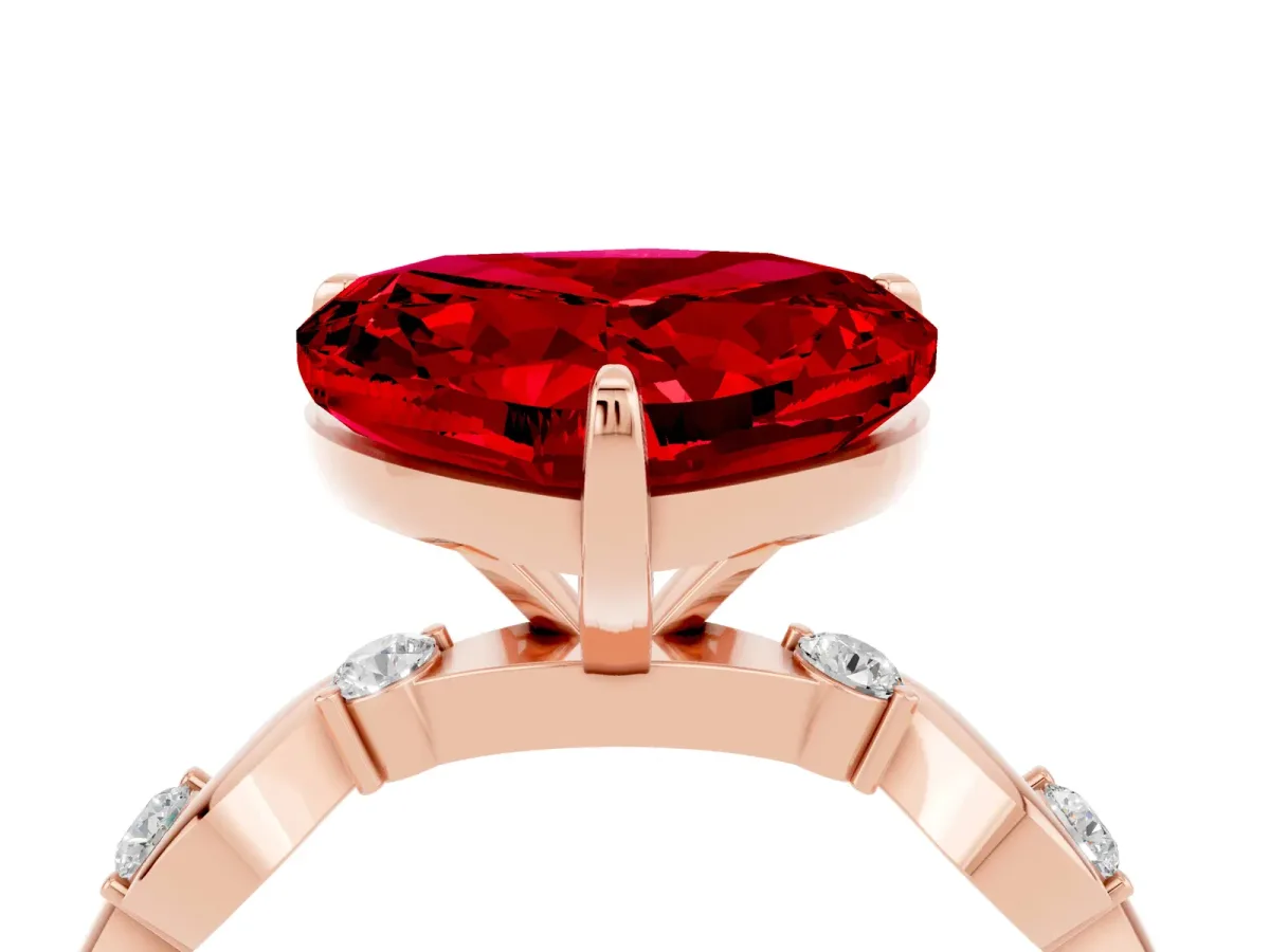 Heart Cut Ruby Solitaire Twisted Band with Round Accents and Prong Setting Rose gold