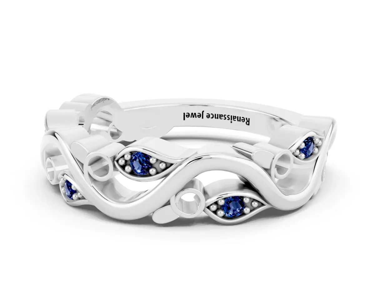Marquise Blue Sapphire Vine Eternity Band with Bezel Setting White gold