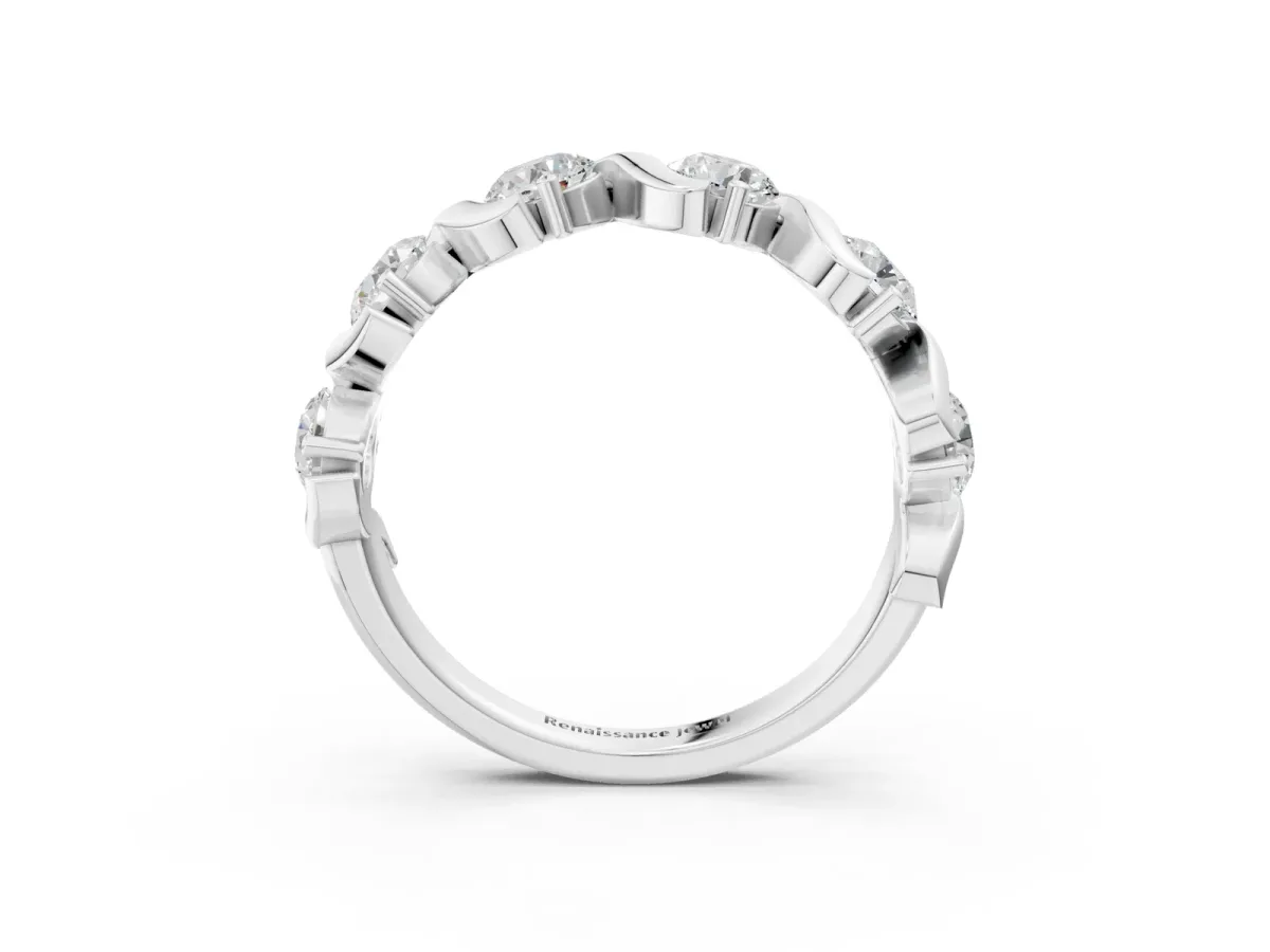 Round Diamond Half Eternity Band with Wave Prong Setting Silver