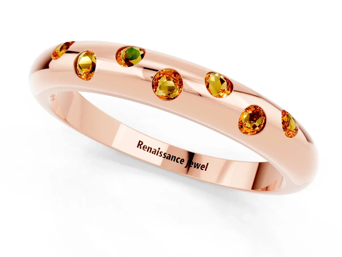 Round Citrine Flush-Set Comfort Fit Band Rose gold