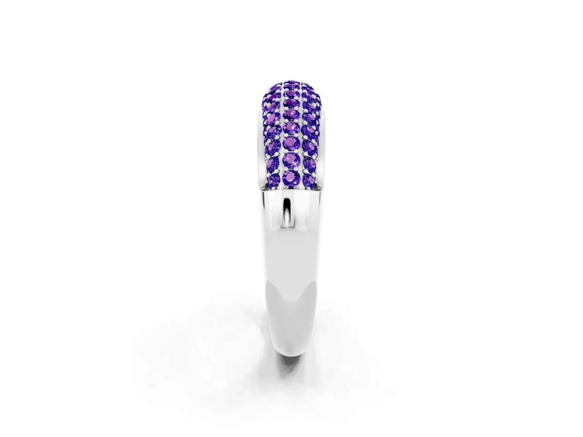 Three-Row Pavé Round Tanzanite Dome Band Platinum