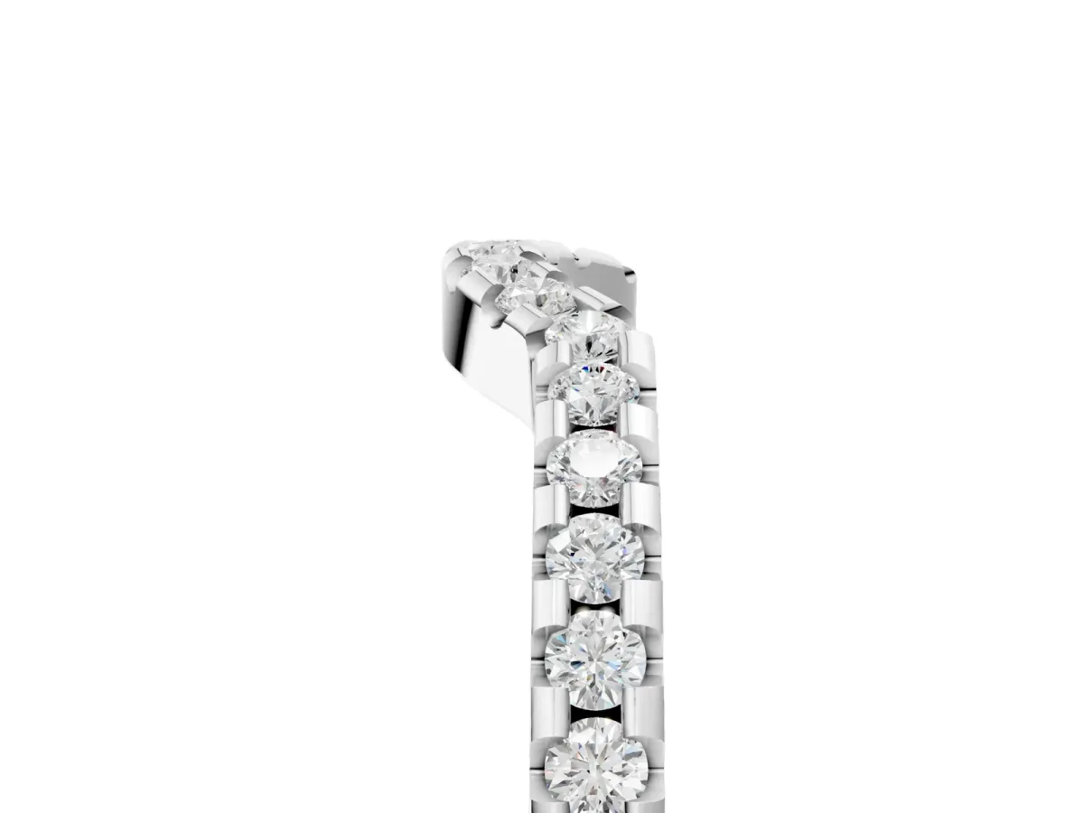 Pavé Round Diamond Curved Wedding Band with Shared Prong Setting White gold