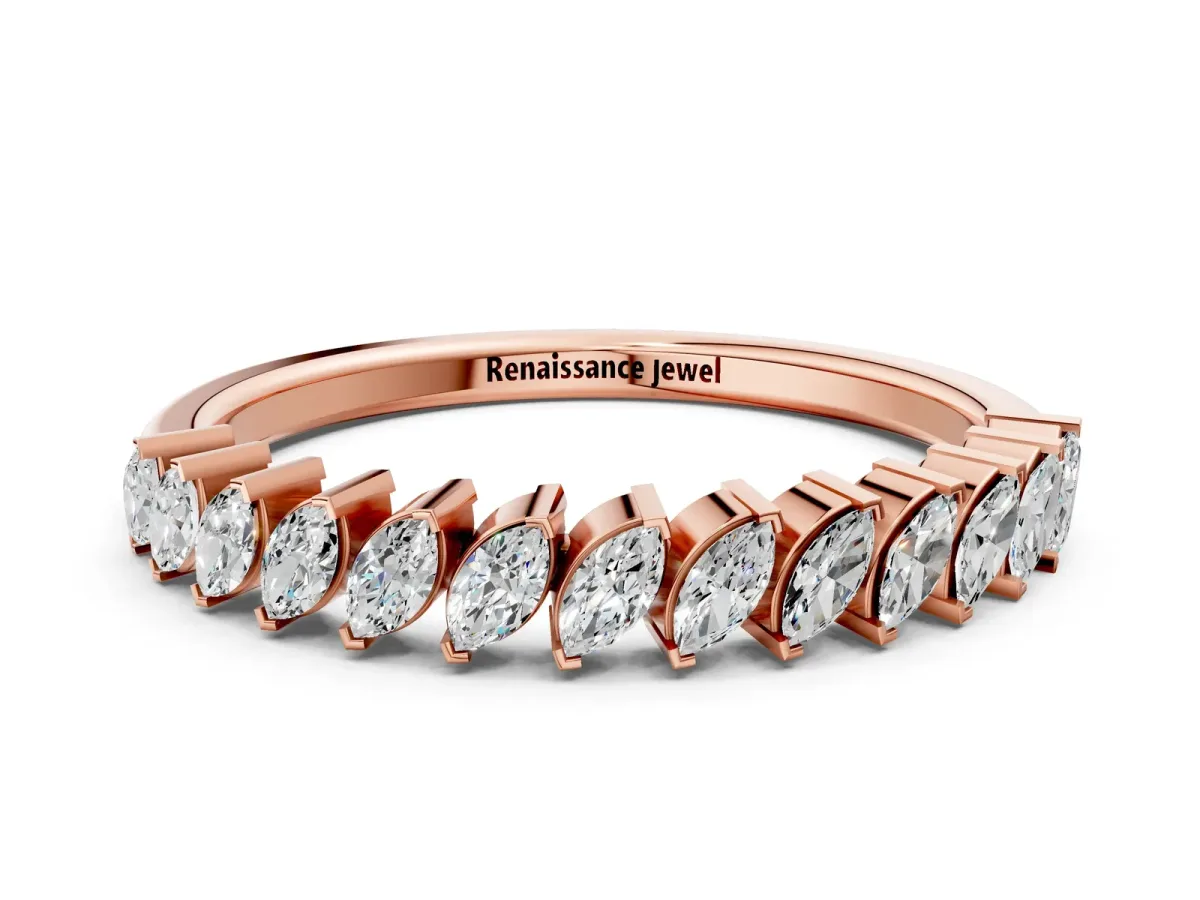 Marquise Diamond Half-Eternity Band with Shared Prong Setting Rose gold