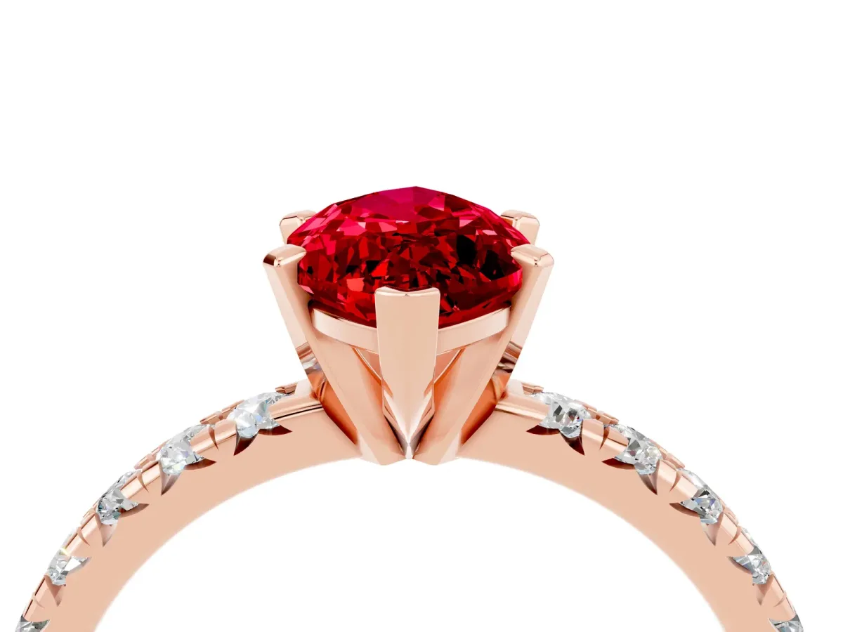 Marquise Cut Ruby Solitaire Pavé Engagement Ring with Round Band and Prong Setting Rose gold
