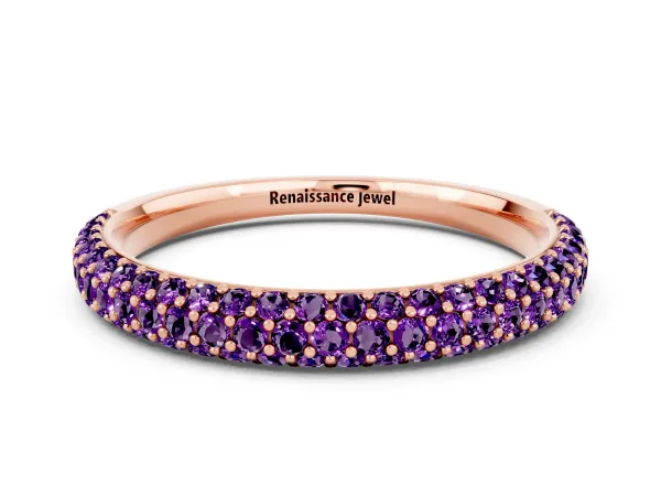 Round Amethyst Pavé Eternity Band with Shared Prong Setting Rose gold