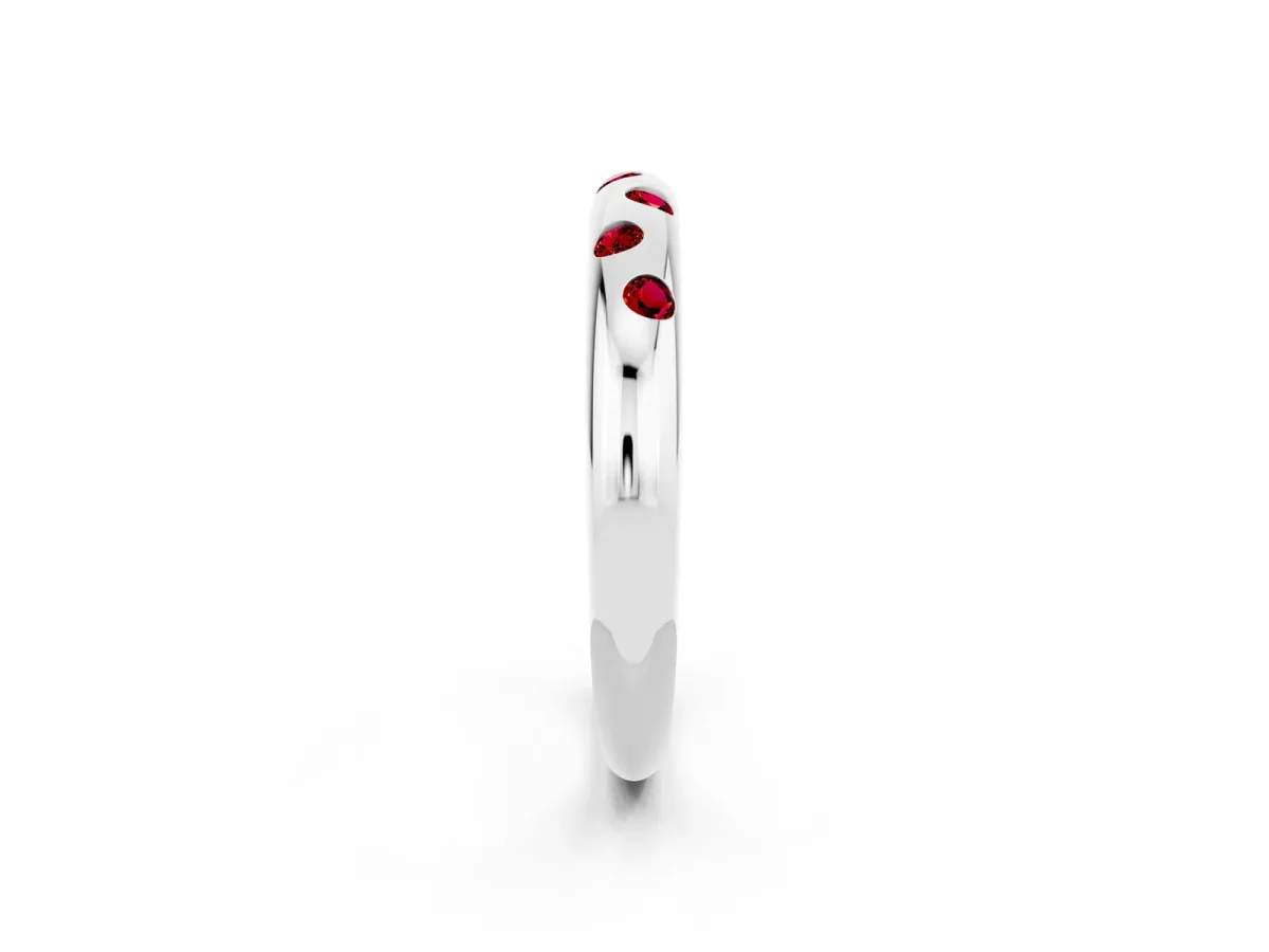 Round Ruby Flush-Set Comfort Fit Band Platinum