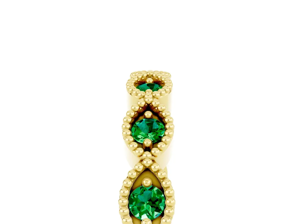 Milgrain Marquise Emerald Half Eternity Band with Bezel Setting Yellow gold