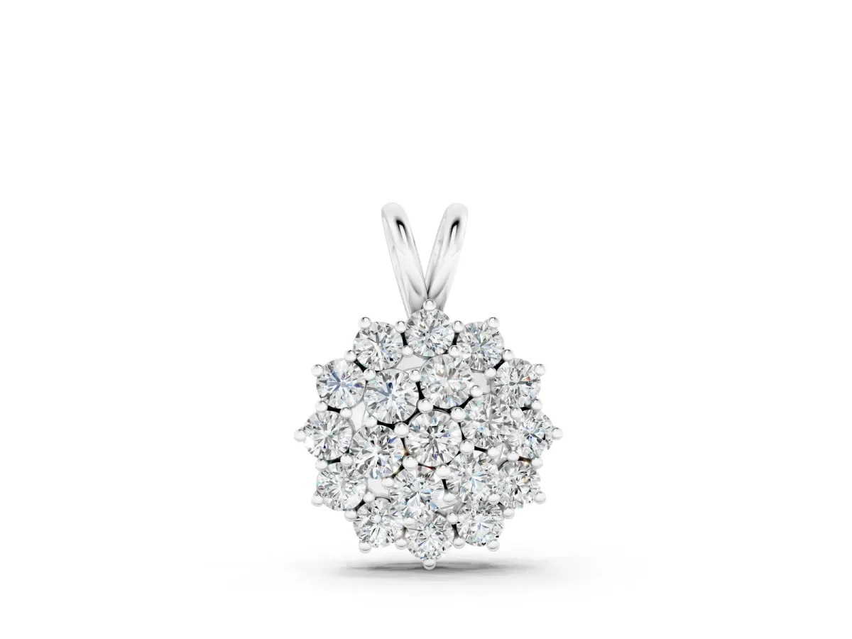 Cluster Round Diamond Prong-Set Pendant White gold