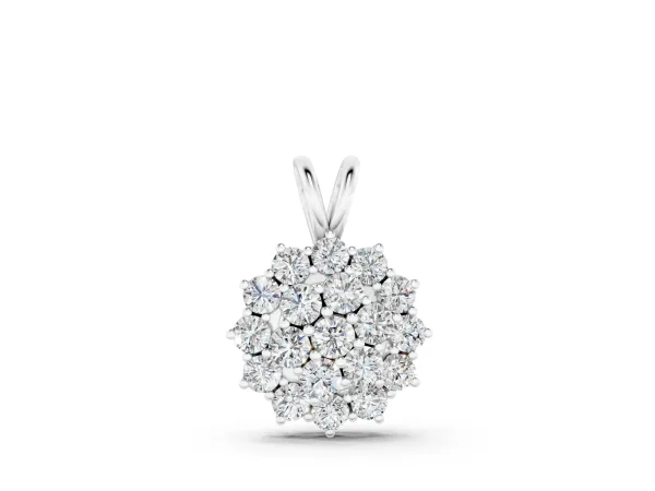 Cluster Round Diamond Prong-Set Pendant Silver