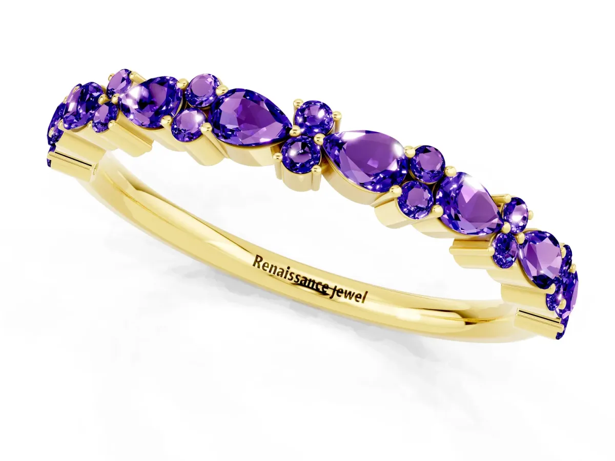 Pear and Round Tanzanite Wedding Band Yellow gold