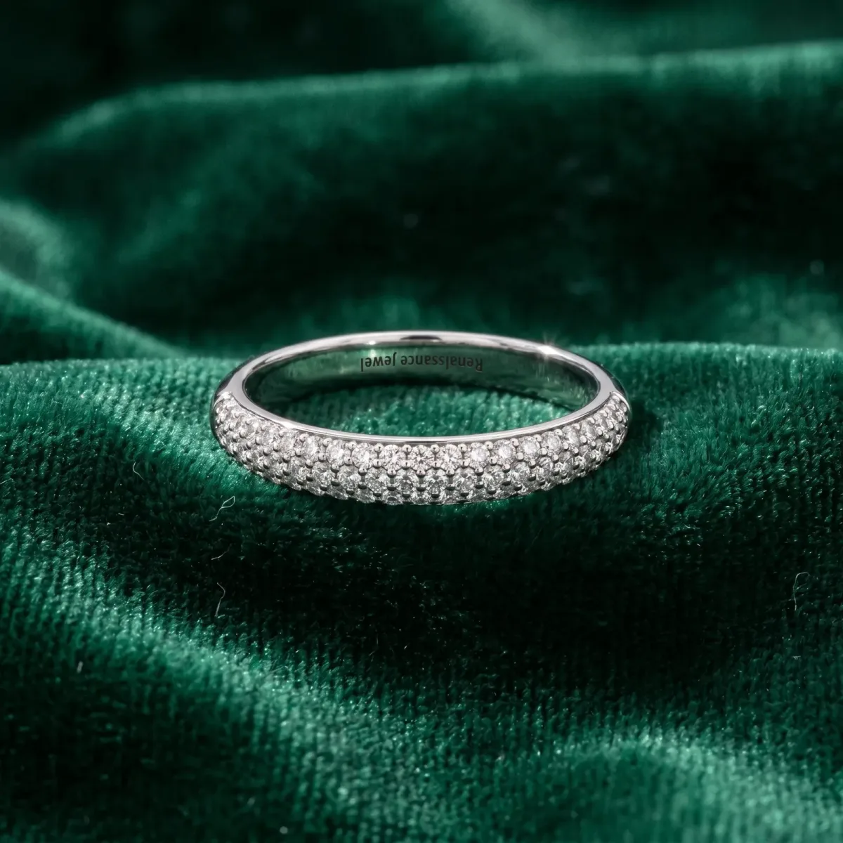 Three-Row Pave Round Diamond Eternity Band with Shared Prong Setting Silver