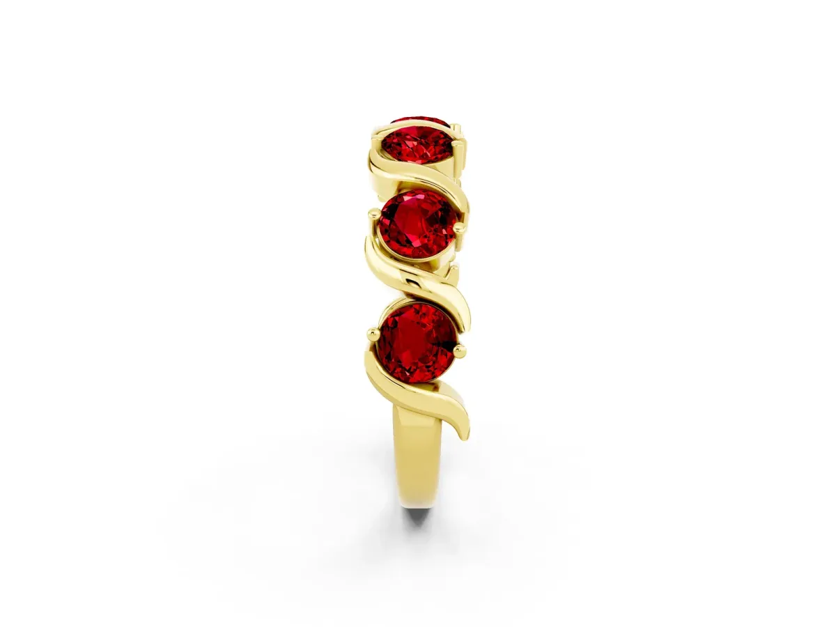 Six-Stone Round Ruby Wave Band with Shared Prong Setting Yellow gold