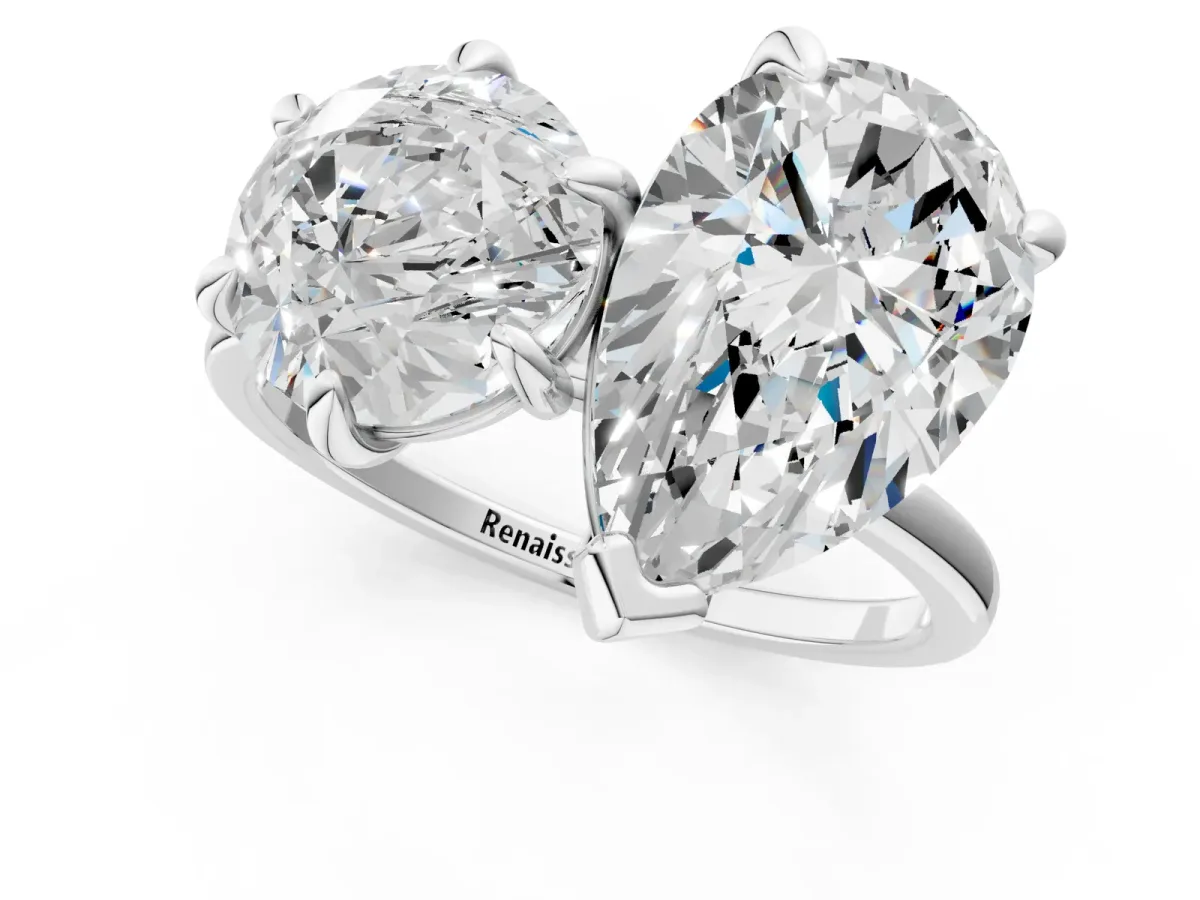 Round Cut and pear toi moi ring Silver