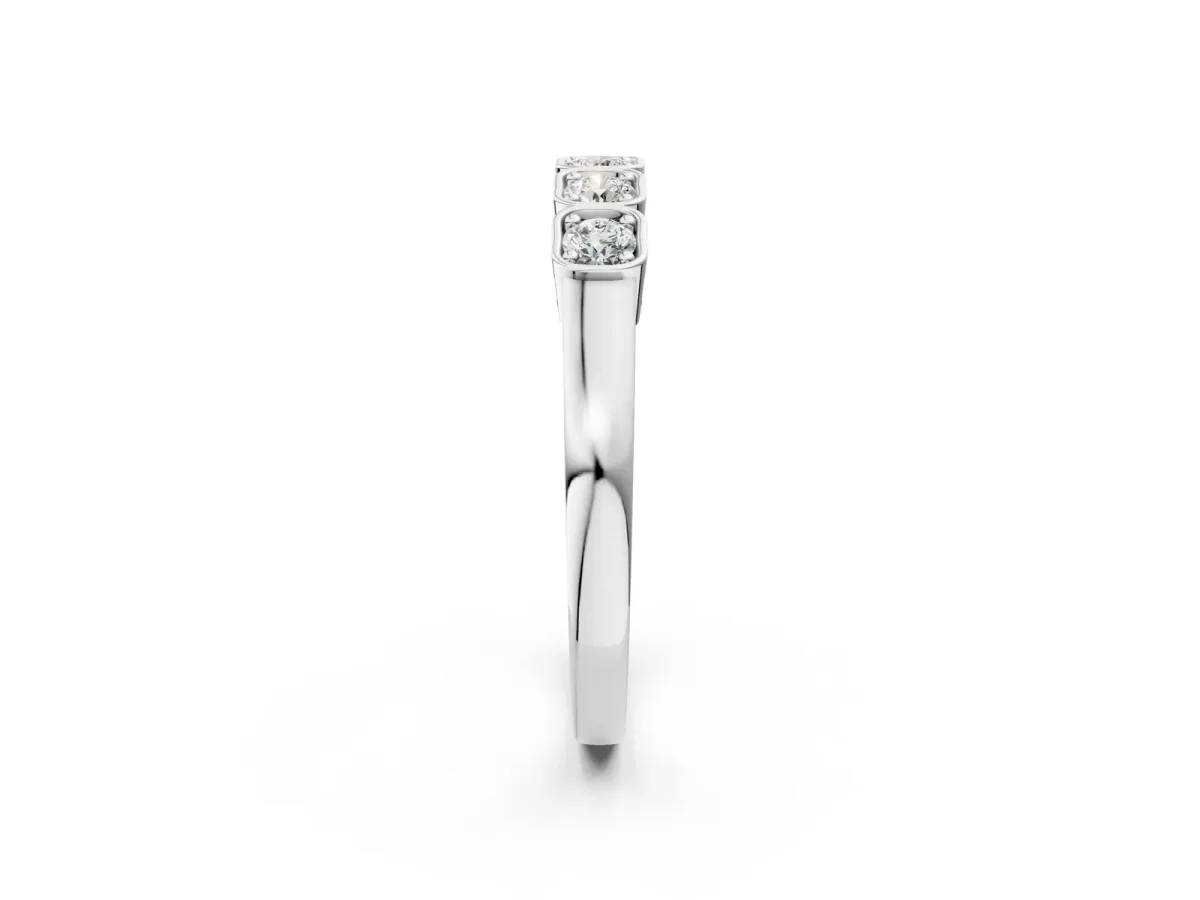 Five-Stone Round Diamond Bezel Set White Gold Band Silver