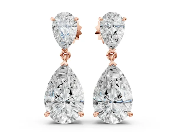 Pear Cut Diamond Two Stone Drop Earrings Rose gold