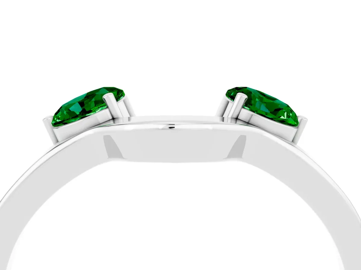 Dual Round Emerald Open Band Ring with Prong Setting Silver