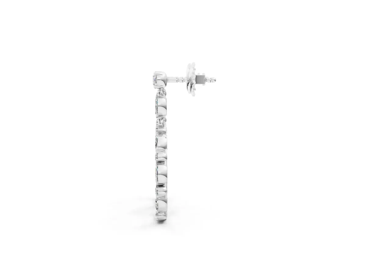 Round and Marquise Diamond Open Oval Drop Earrings Platinum