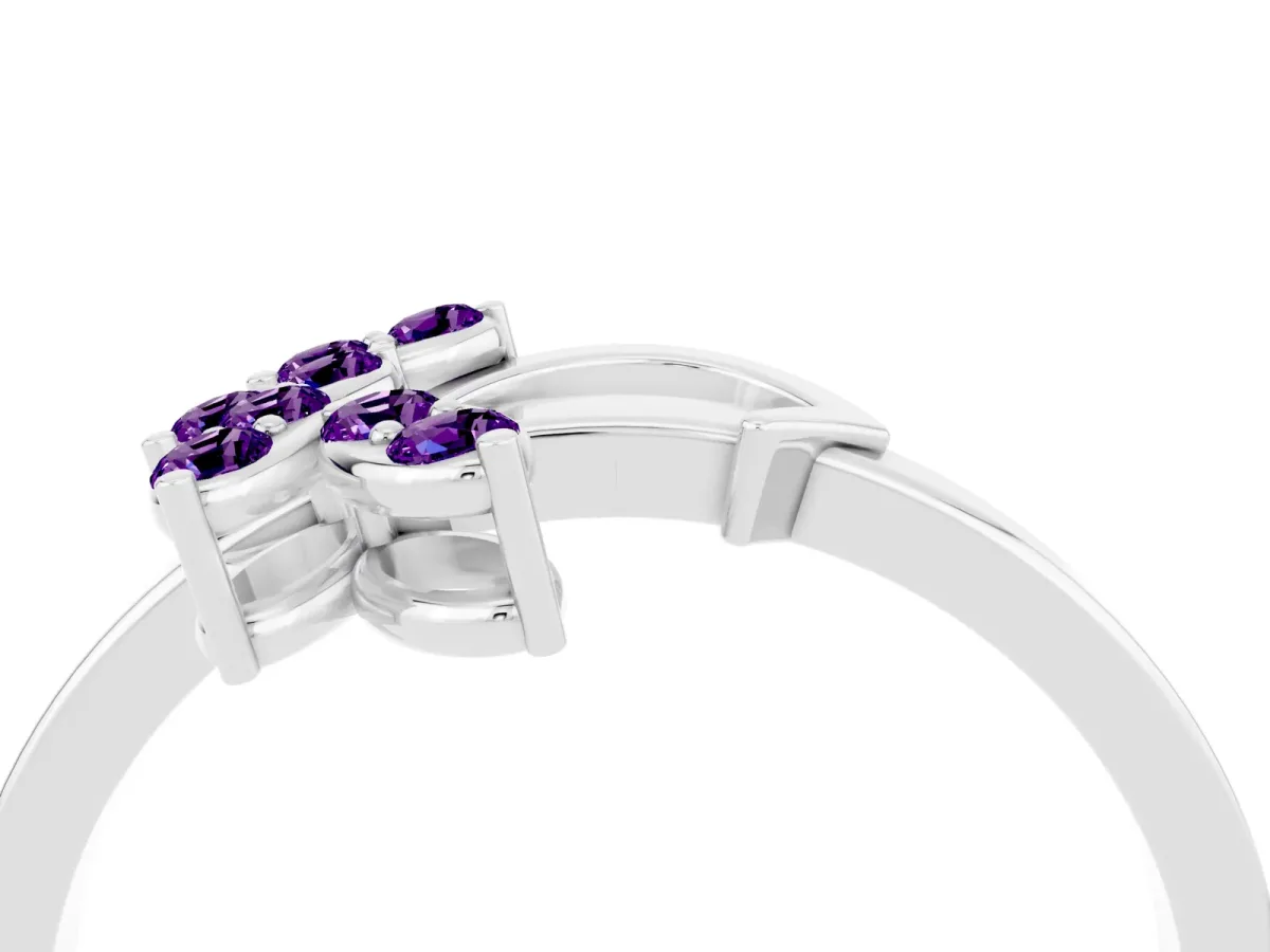 Marquise Amethyst Cluster Bypass Ring with Prong Setting Platinum