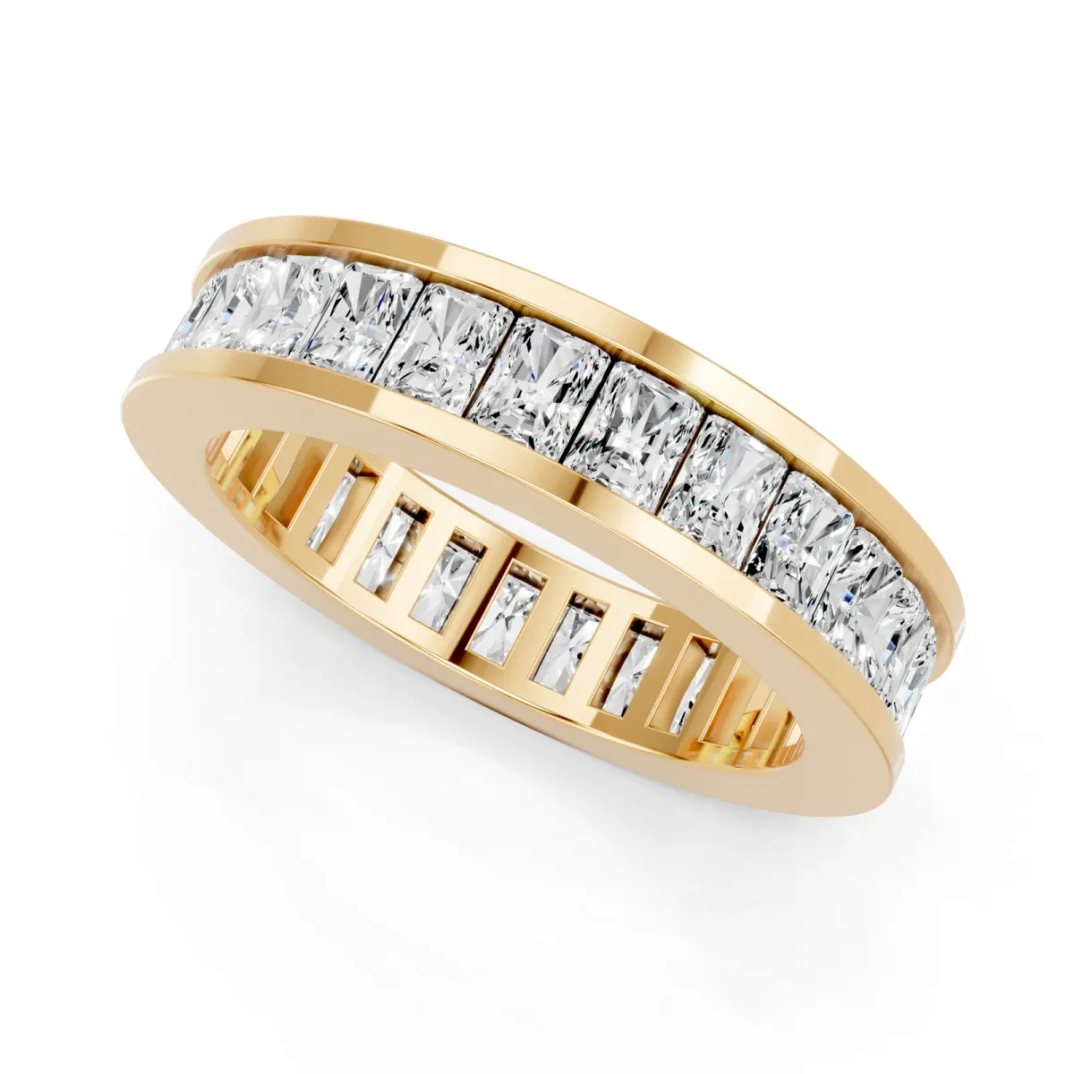 radiant Cut eternity band with channel set Yellow gold