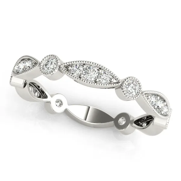 Milgrain Marquise and Round Diamond Eternity Band with Bezel Setting Silver