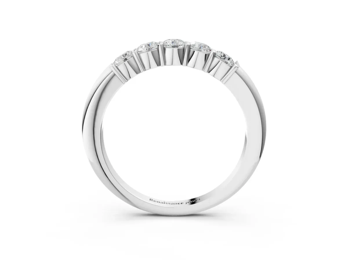 Five-Stone Round Diamond Prong Set Half-Eternity Band Silver