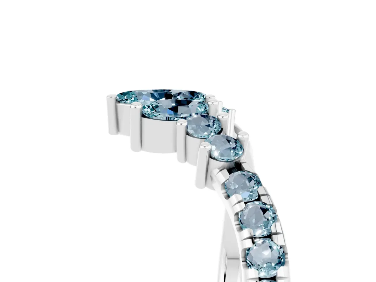Chevron Marquise and Round Aquamarine Open Band with Prong Setting Silver