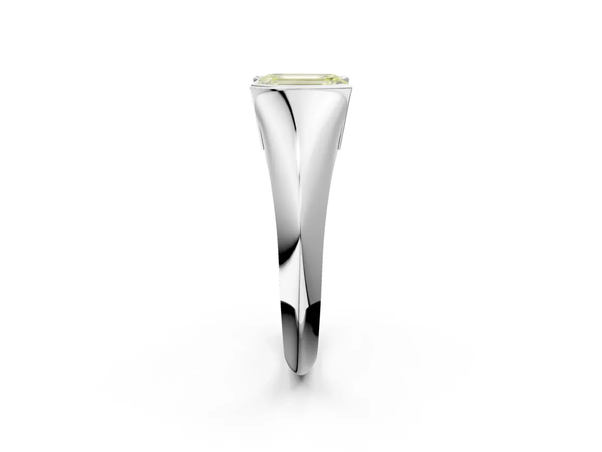 Fancy Yellow Emerald Cut Solitaire Tension Set Diamond Ring Platinum