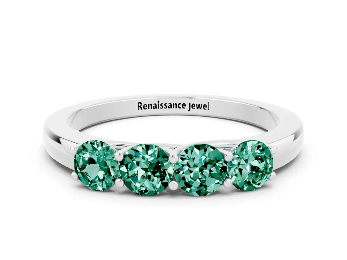 Four-Stone Round Green Sapphire Prong-Set Band Platinum