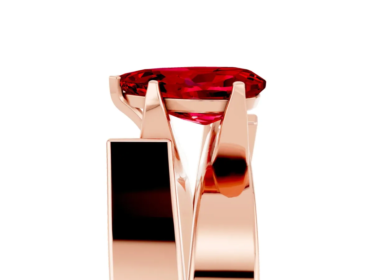 Modern Tension Set Pear Cut Ruby Solitaire Wide Band Ring Rose gold