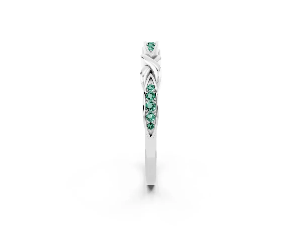 Twisted Marquise Green Sapphire Pavé Band with Shared Prong Setting Silver