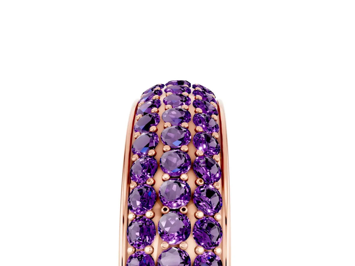 Three-Row Round Amethyst Eternity Band with Shared Prong Setting Rose gold