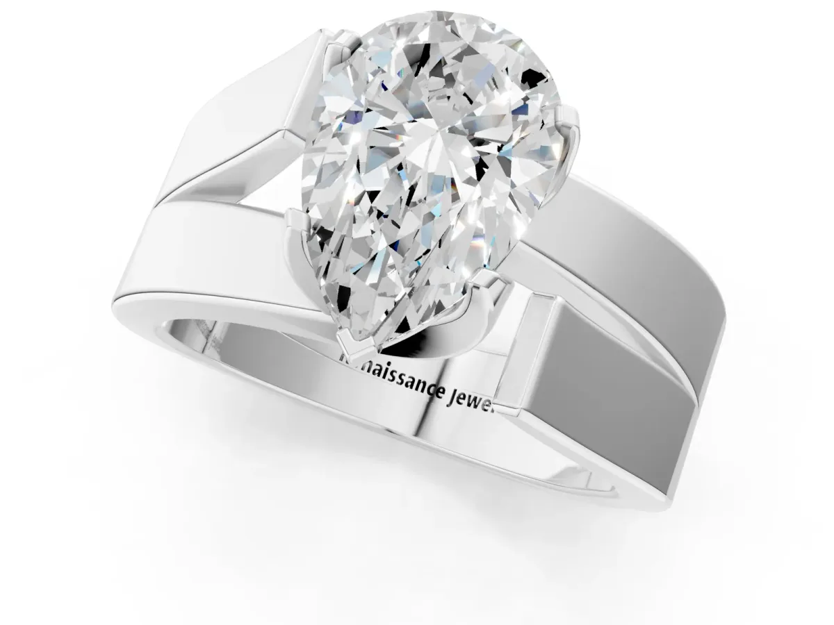 Modern Tension Set Pear Cut Diamond Solitaire Wide Band Ring Platinum