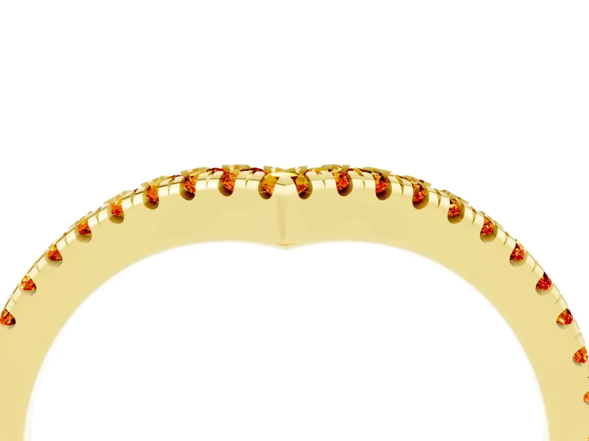 Pavé Round Citrine V-Shaped Chevron Band with Shared Prong Setting Yellow gold