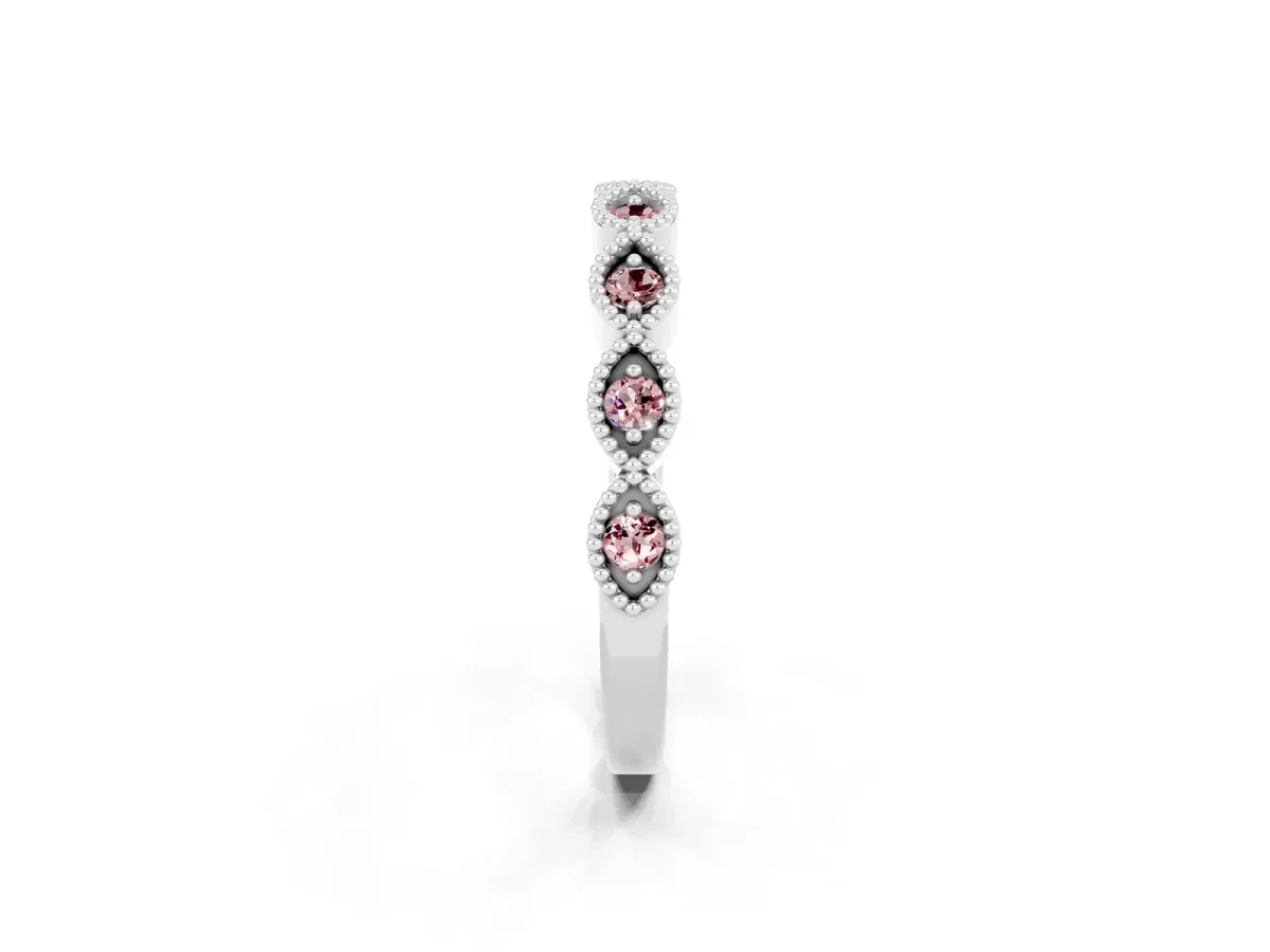 Milgrain Marquise Morganite Half Eternity Band with Bezel Setting Silver