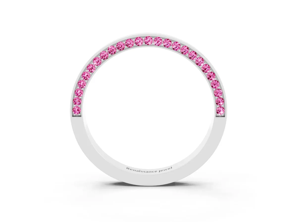 Pavé Round Pink Sapphire Channel Set Band Silver