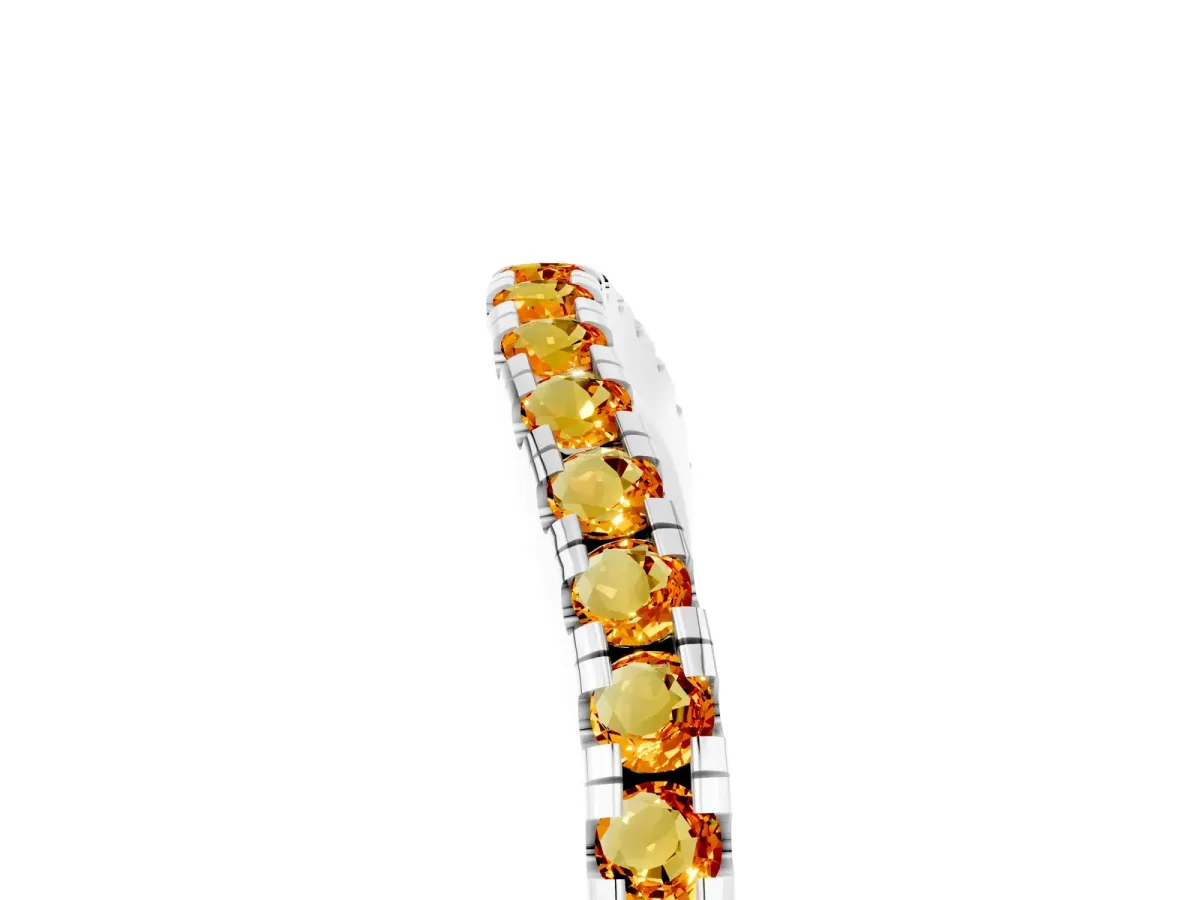 Round Citrine Pavé Half Eternity Band with Shared Prong Setting Silver