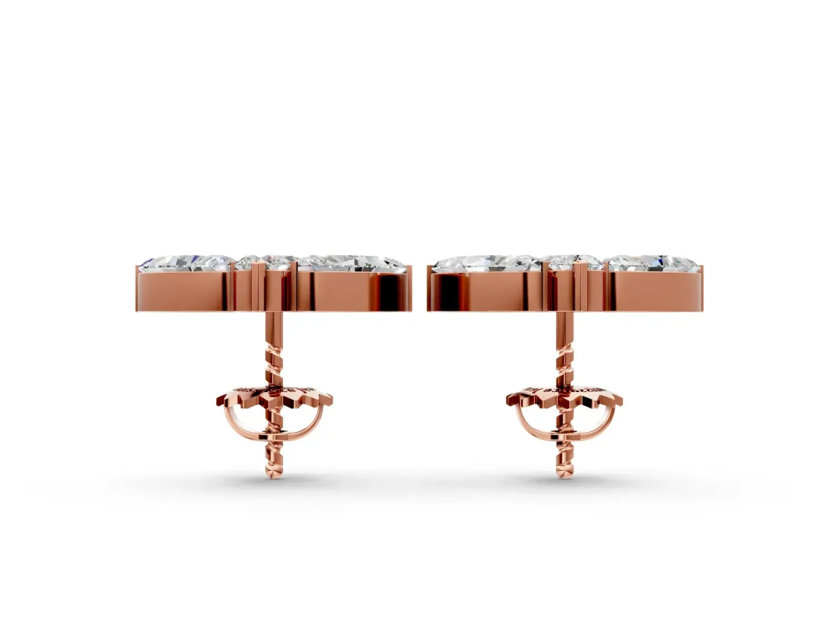 Marquise Cluster Stud Earrings with Round Prong Setting Rose gold