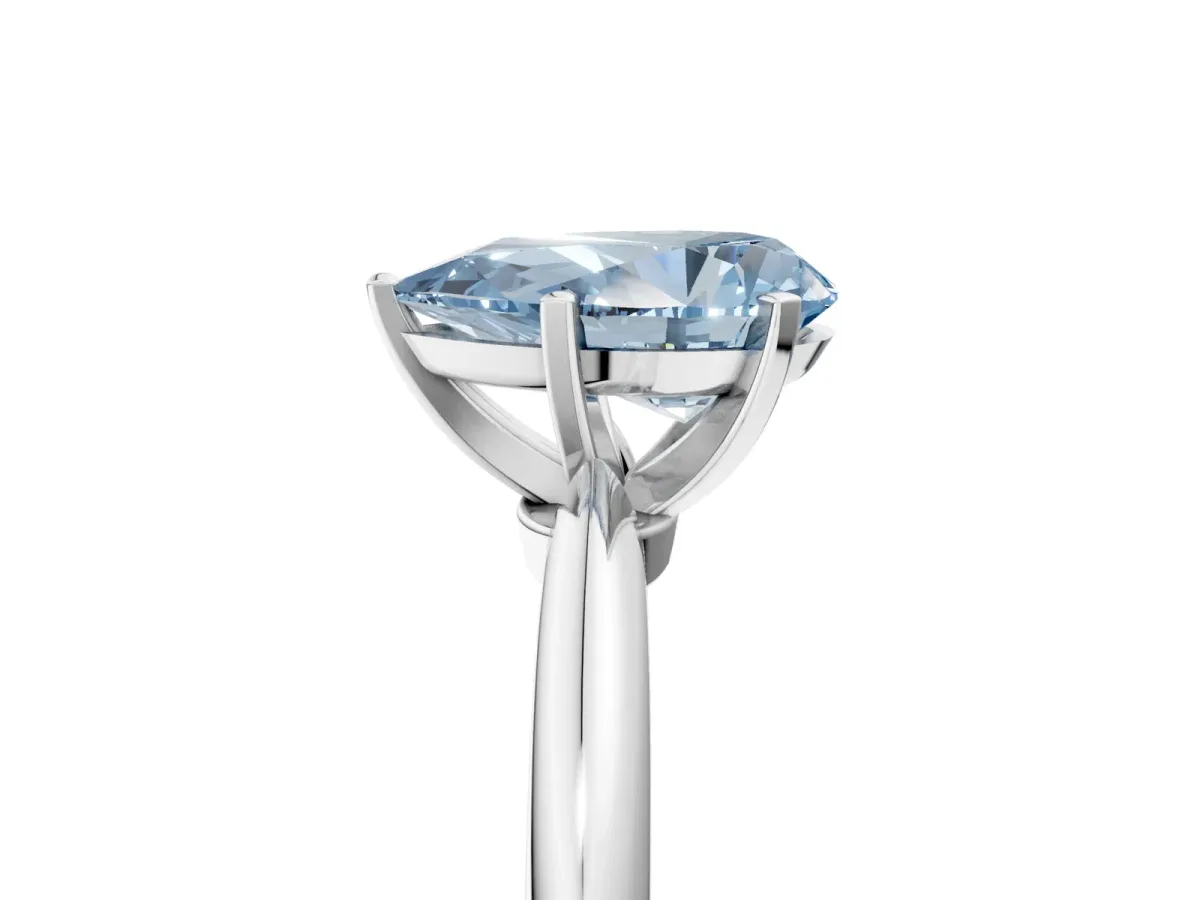 Fancy Blue Pear Cut Diamond Solitaire Ring with Six-Prong Setting and Classic Band Platinum