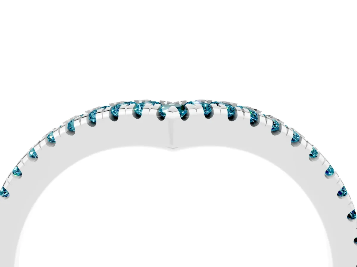 Pavé Round Blue Topaz V-Shaped Chevron Band with Shared Prong Setting Silver