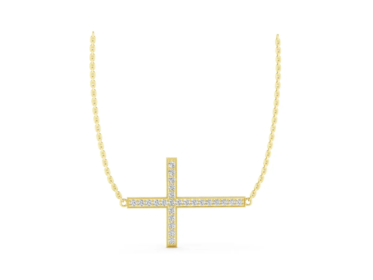 Pavé Round Diamond Cross Pendant Yellow gold