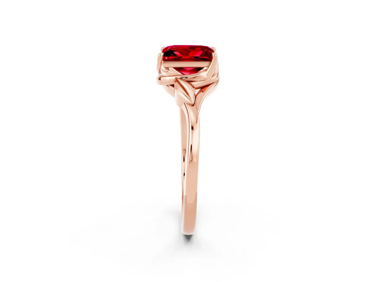Princess Cut Ruby Solitaire Ring with Twist Band and Four-Prong Setting Rose gold