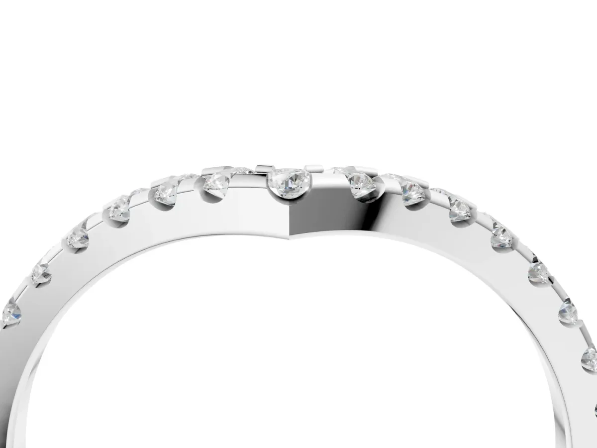 Pavé Round Diamond Chevron Band with Shared Prong Setting Platinum