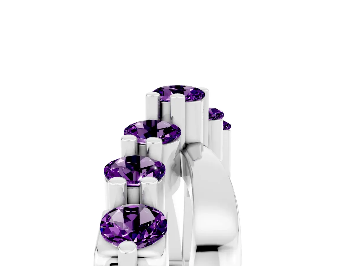 Round Amethyst Prong-Set Crossover Band White gold