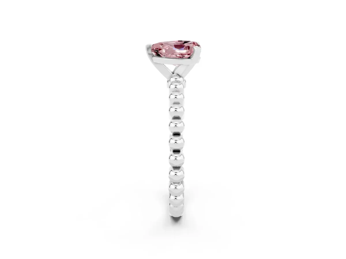 Heart Cut Morganite Solitaire Ring with Beaded Band and Prong Setting Silver